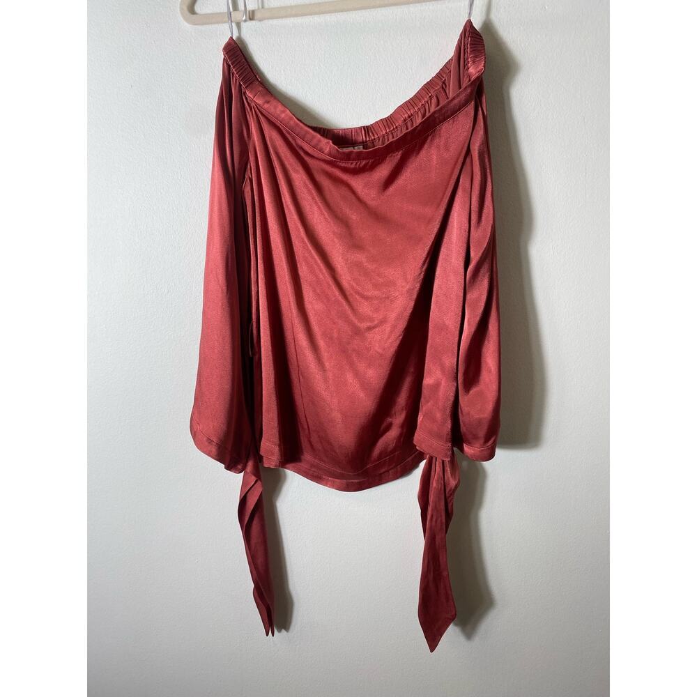 PS The Label Red Satin Off Shoulder Long Sleeve Top Sz XS